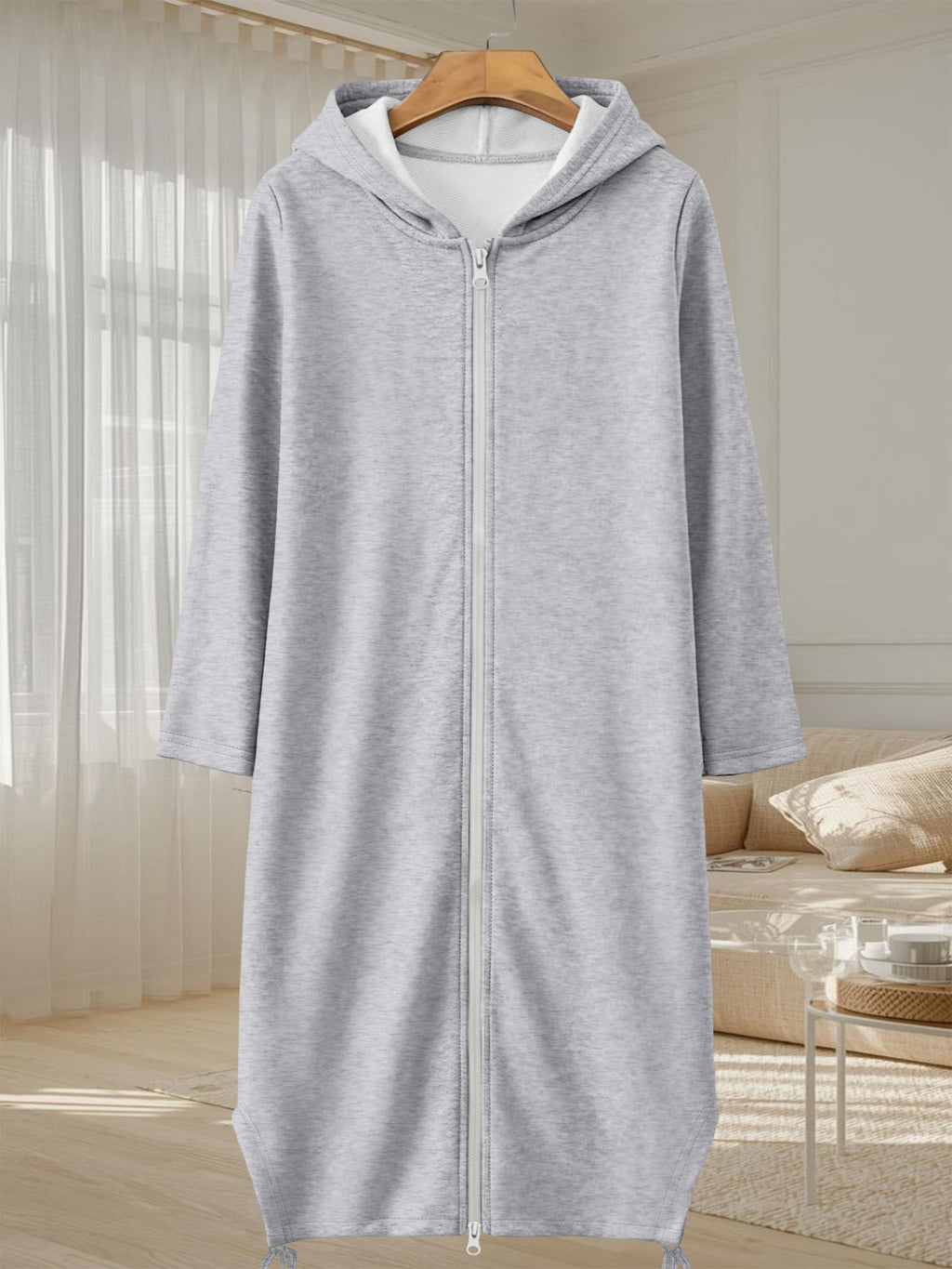 Women's Loose Figure - Hiding Hooded Long Coat for Autumn & Winter, Casual & Comfortable, Stylish & Eye - Catching, Minimalist & Versatile for Commute & Dates - Grey