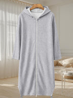 Women's Loose Figure - Hiding Hooded Long Coat for Autumn & Winter, Casual & Comfortable, Stylish & Eye - Catching, Minimalist & Versatile for Commute & Dates - Grey