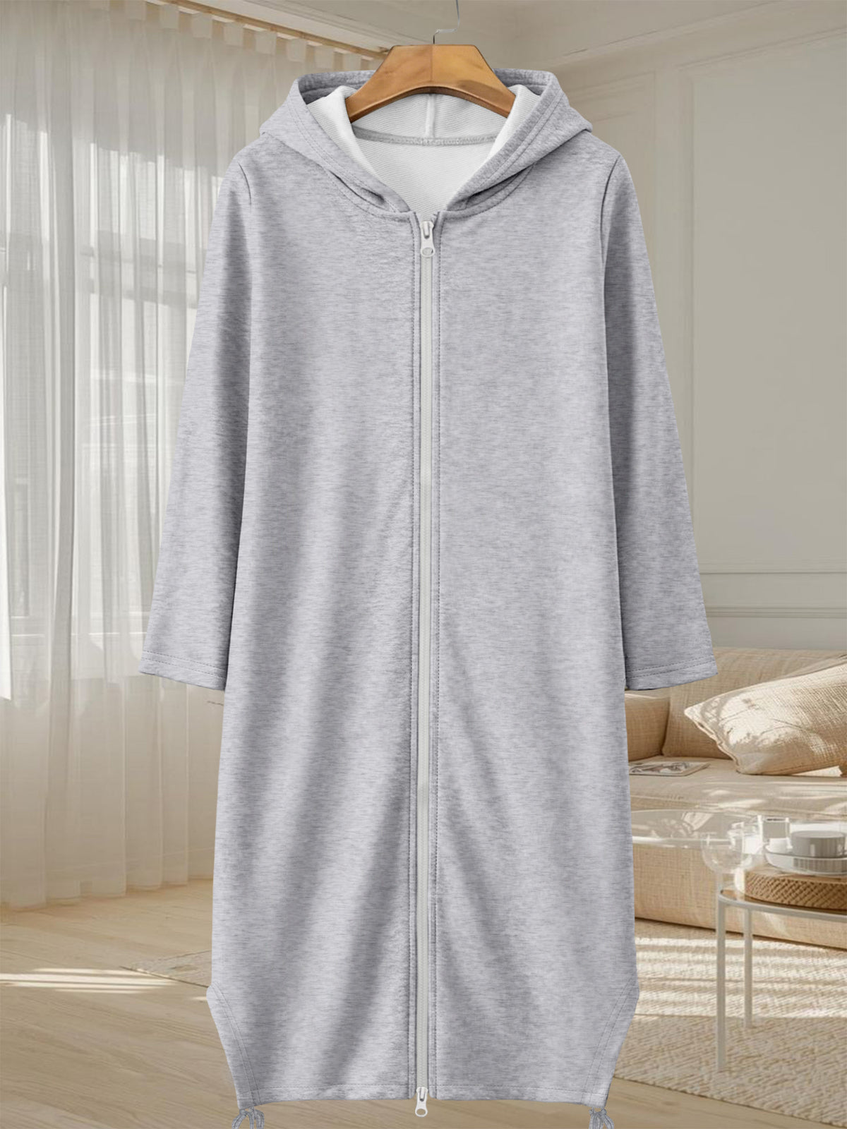 Women's Loose Figure - Hiding Hooded Long Coat for Autumn & Winter, Casual & Comfortable, Stylish & Eye - Catching, Minimalist & Versatile for Commute & Dates - Grey