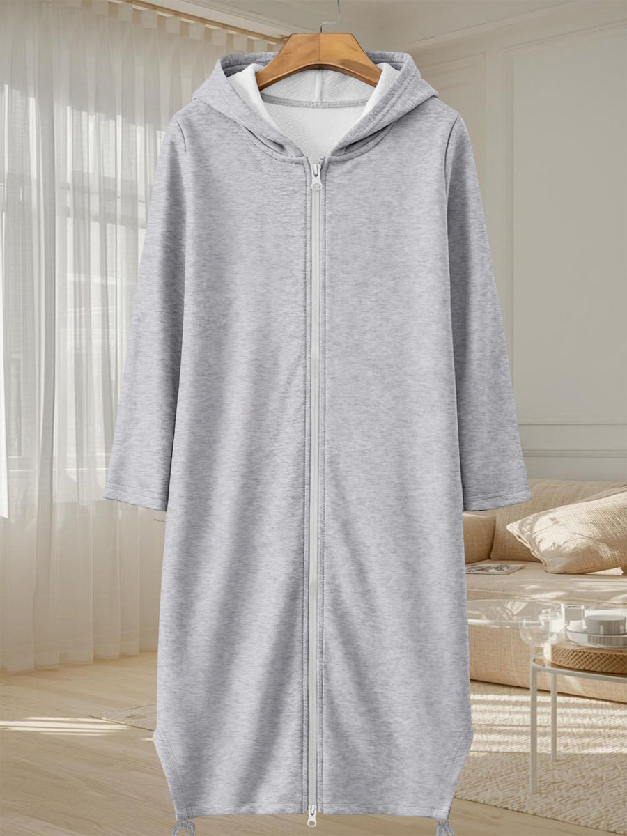 Women's Loose Figure - Hiding Hooded Long Coat for Autumn & Winter, Casual & Comfortable, Stylish & Eye - Catching, Minimalist & Versatile for Commute & Dates - Grey
