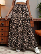 Elegant Leopard Print High-Waisted Maxi Dress for Women - Flowy Summer Casual Vacation Style, Machine Washable Polyester, Brown Print Design - Coffee Brown