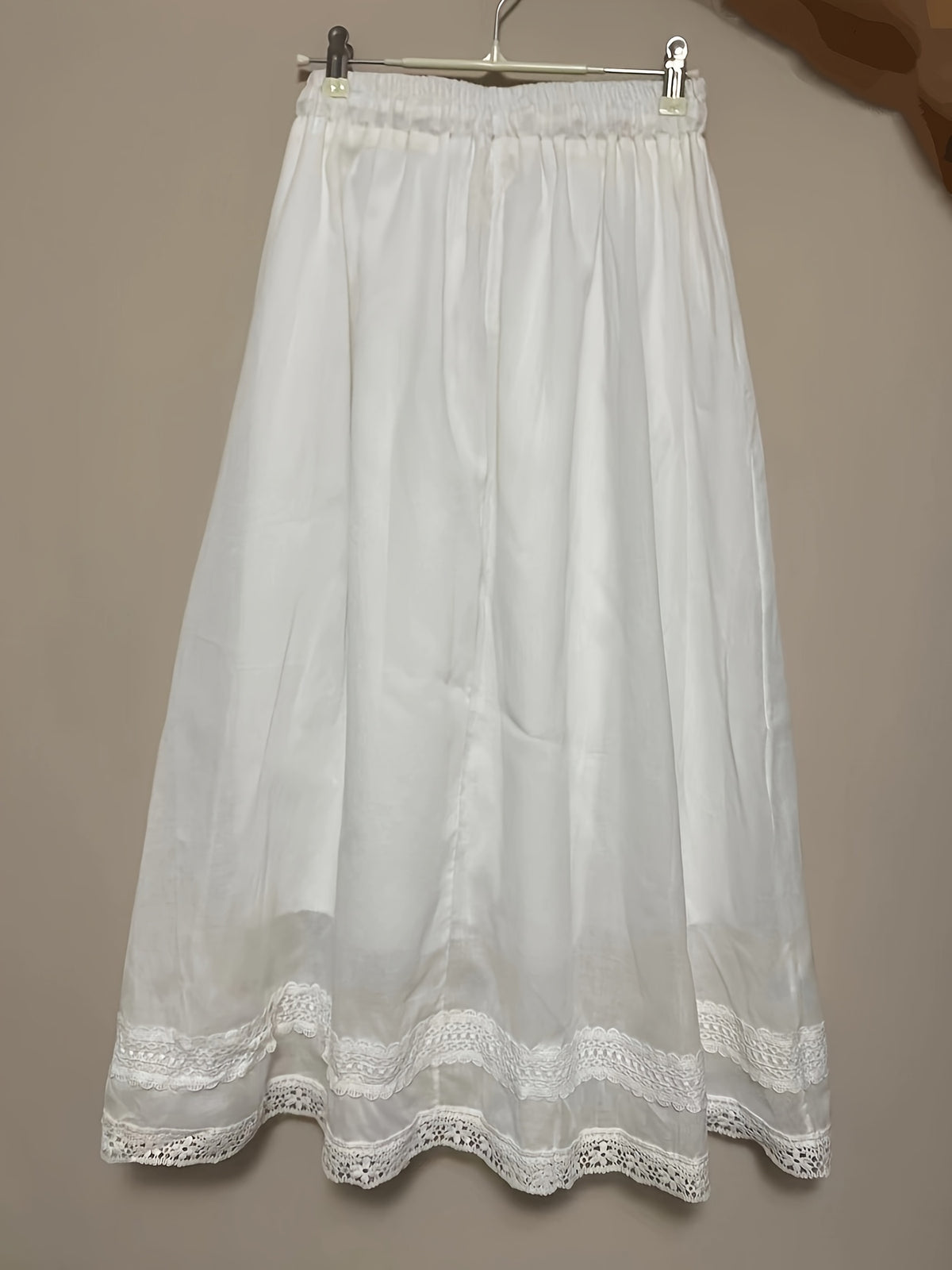 In Soft Pink Tones, Like a Dreamy Landscape, Comfortable And Skin-Friendly, Outlining a Casual Silhouette, with The Hem Adorned Like Flowers Blooming in a Green Field. This Skirt Is a Blend of Fashion And Comfort, Allowing You to Wear Romance And Em - White