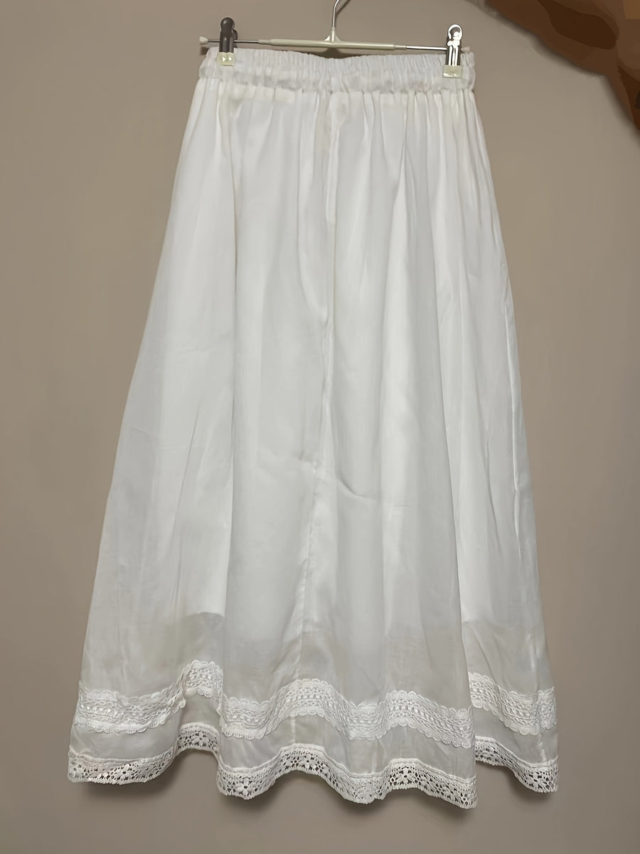 In Soft Pink Tones, Like a Dreamy Landscape, Comfortable And Skin-Friendly, Outlining a Casual Silhouette, with The Hem Adorned Like Flowers Blooming in a Green Field. This Skirt Is a Blend of Fashion And Comfort, Allowing You to Wear Romance And Em - White