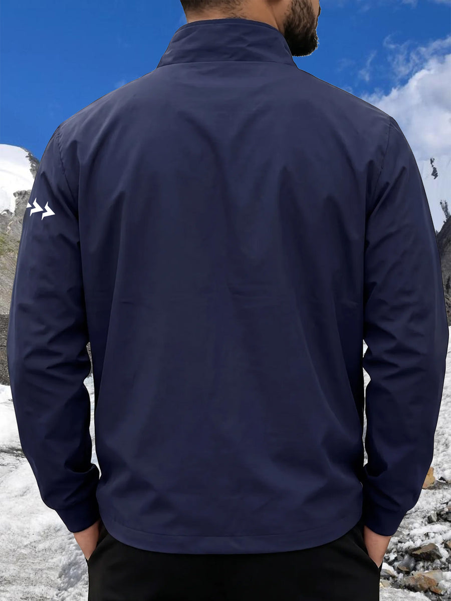 Men'S Spring Autumn Stand-Collar Casual Jacket, Zipper-Style Lightweight Coat, Side Contrast Stand-Collar Sporty Commuter Top - Star Blue