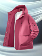 Pearson OBM Men's Hooded Zip-Up Loose Fit Long Sleeve Jacket with Pockets - New Men's Padded Coat Spring/Autumn Men's Jacket, Suitable for Hiking, Running, Casual Wear, Ideal Gift for Son, Husband, or Male Friend - Strawberry Red