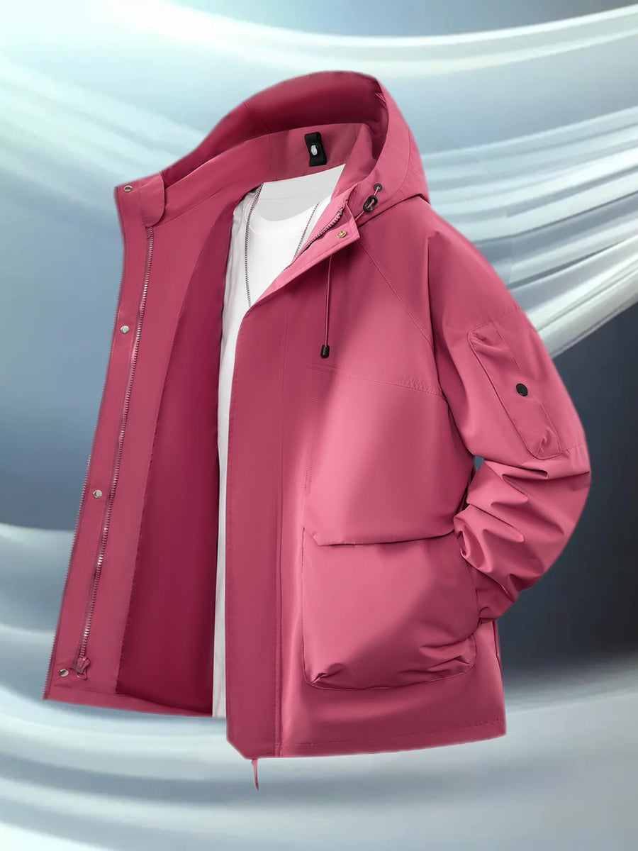 Pearson OBM Men's Hooded Zip-Up Loose Fit Long Sleeve Jacket with Pockets - New Men's Padded Coat Spring/Autumn Men's Jacket, Suitable for Hiking, Running, Casual Wear, Ideal Gift for Son, Husband, or Male Friend - Strawberry Red