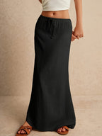 WY260406187 Women's Bamboo Joint Fishtail Skirt, Solid Color Simple Drawstring Skirt, Stylish All-Season Versatile Style, Suitable for Casual and Formal Outfits - Black