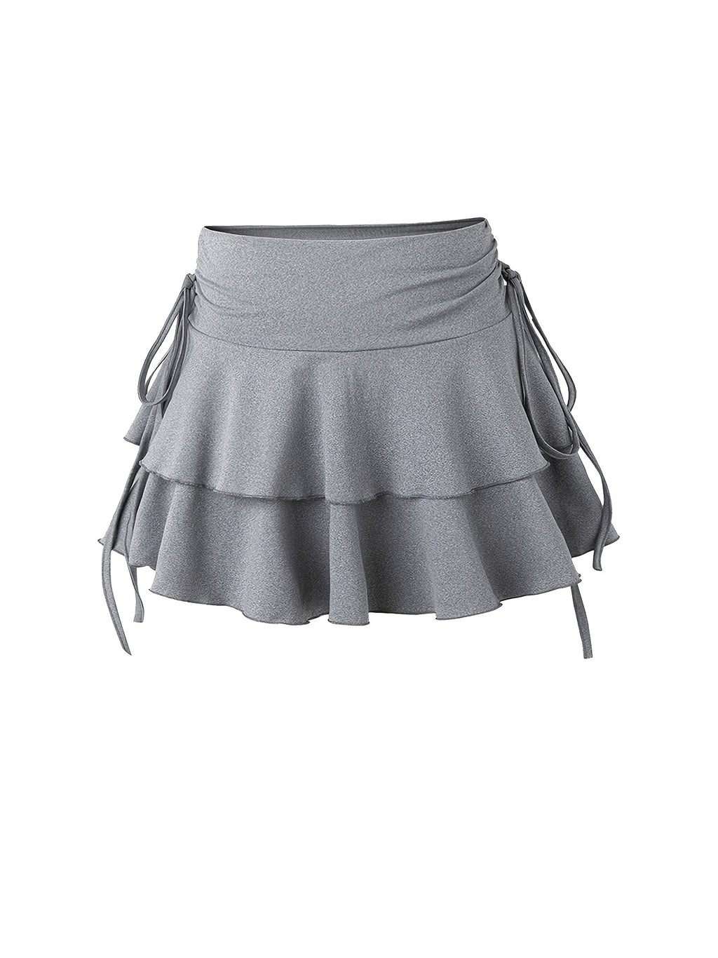 3pcs Set New Women'S Fashion Half Skirt with Ruffle Drawstring Elastic Short Skirt - Black And White Gray