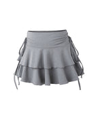 3pcs Set New Women'S Fashion Half Skirt with Ruffle Drawstring Elastic Short Skirt - Black And White Gray