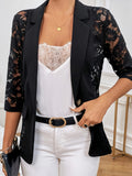 Women'S Elegant Blazer - Business & Formal Attire, Structured H-Silhouette Jacket with Button Front Closure, Office, Wedding, Party Outerwear - Sophisticated Professional Coat for Women, Office Wear, Sophisticated Style, Lace Detailing, Wedding Guest - Black