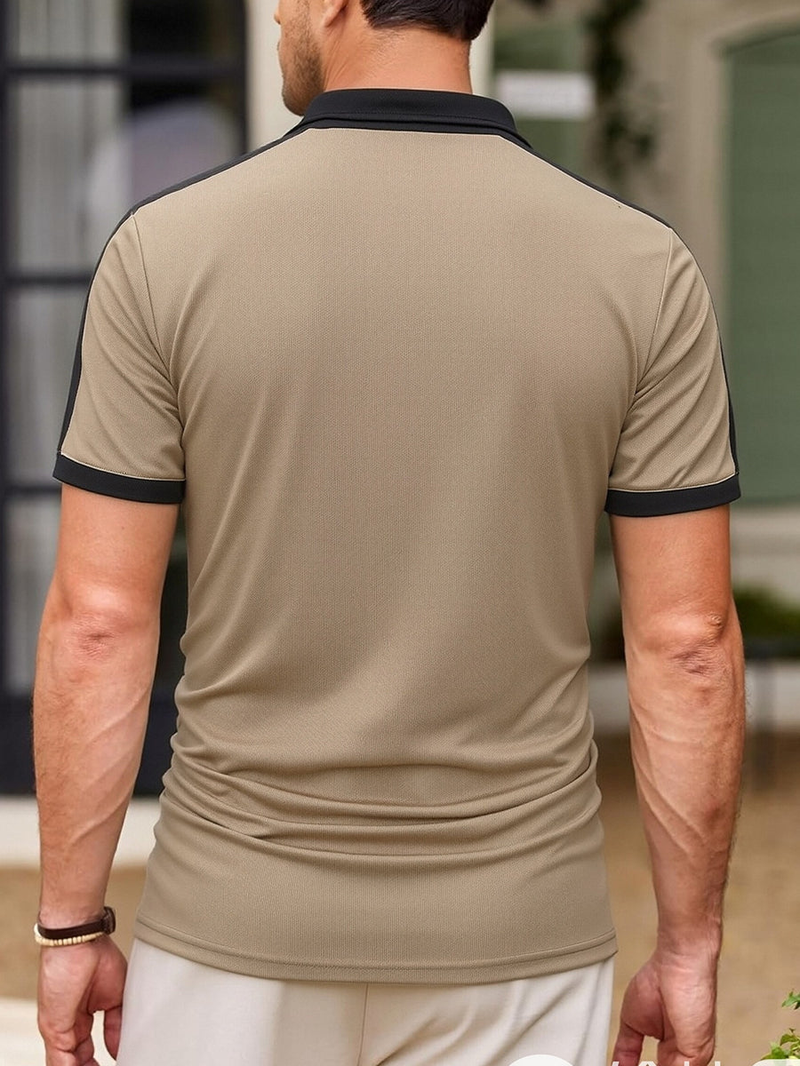 Men'S Casual Sports Solid Polo Shirt with Short Sleeves - Khaki