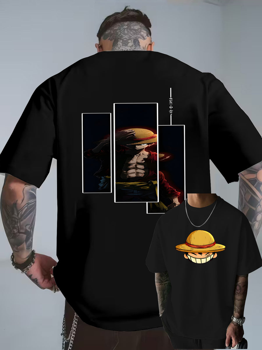 Cartoon Easy Individual Letter Creative Multi-Print Heavyweight Easy Fashion Pure Men'S Short Sleeve T-Shirt Pure New Casual Daily Fashion Loose Round Neck T-Shirt Men'S Clothing Men'S Casual Sports Shirt Men'S Casual Sports T-Shirt Men'S Casual Spo - Black