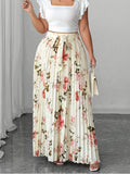 Elegant Printed Pleated Midi Skirt for Women, A-Line Silhouette with Vertical Ruffles, Formal & Casual Item Suitable for All Seasons, Suitable for Workplace, Parties, And Daily Occasions, Easy-Care Fashionable Bottoms - Multicolor