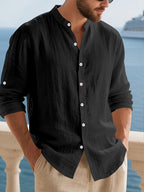 3pcs Set Men'S Henley Long Sleeve Shirt, Easy And Elegant Style. Versatile for Daily Outings And Casual Workplaces. Suitable for Personal Wear Or As a Birthday Gift for Friends And Family - Black + Gray + Light Blue 3-Piece Set