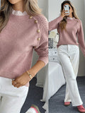 Vika Directional 2025 Autumn Winter Lace Round Neck Pullover Long Sleeve Sweater - Pink Color