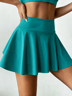 European and American Style Stretchy Yoga Skirt, Elastic Waistband Outdoor Sports Skirt, Hot Casual Pleated Skirt, Built-in Safety Shorts to Prevent See-Through, Women's Skort, Women's Half Skirt - Emerald Green