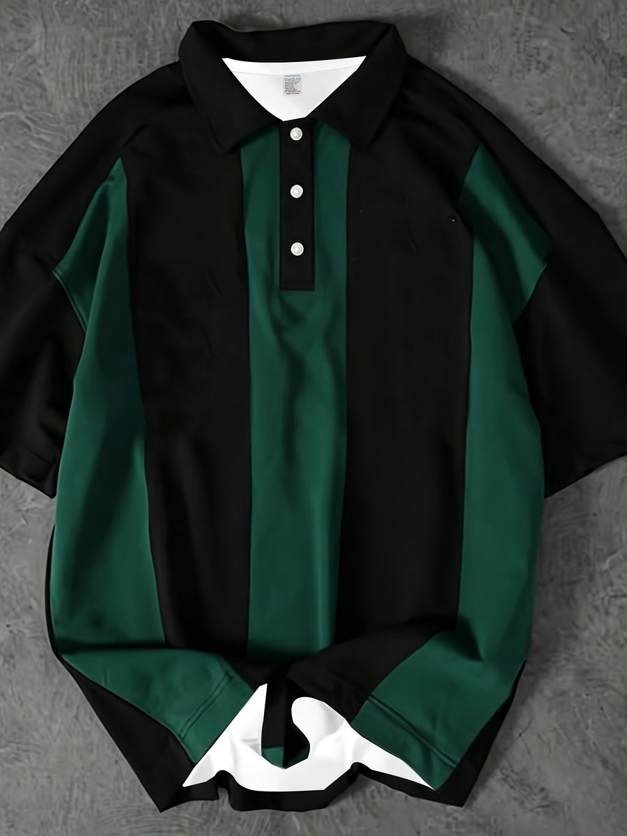 Men's Casual Striped Polo Shirt, Suitable for Summer and Casual Attire - Dark Green