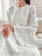 European And American Style Women'S Clothing Fashion Retro Print White Robe - White
