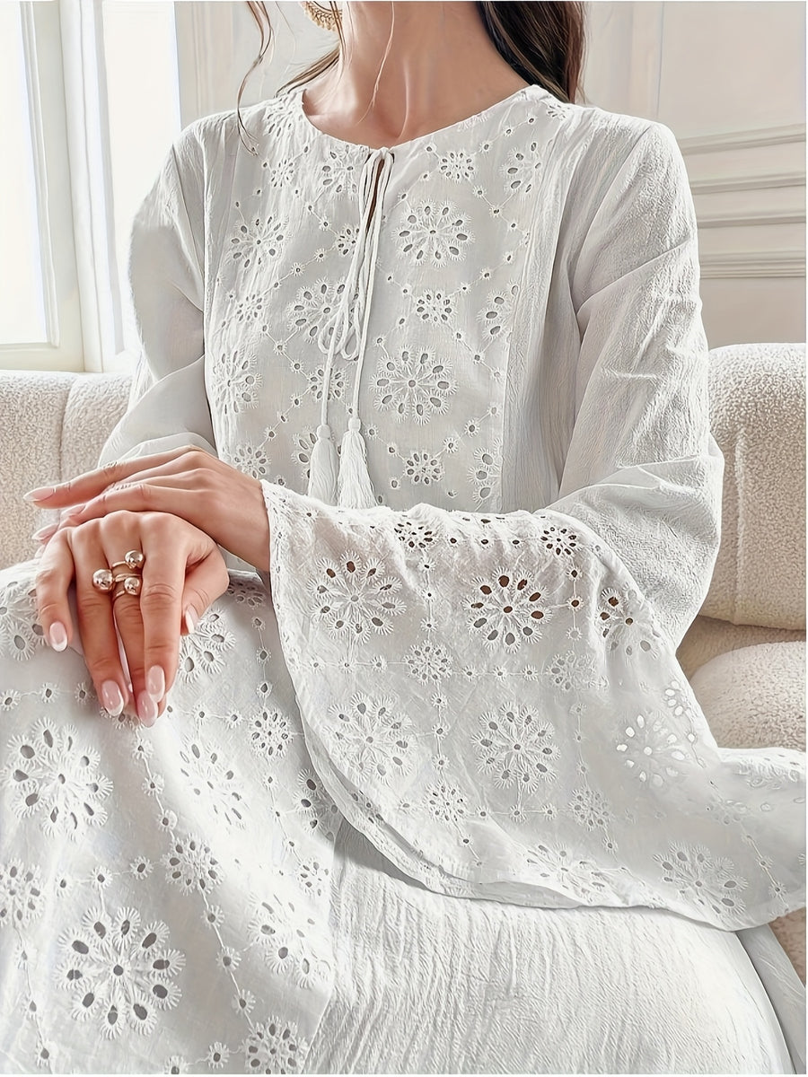 European And American Style Women'S Clothing Fashion Retro Print White Robe - White