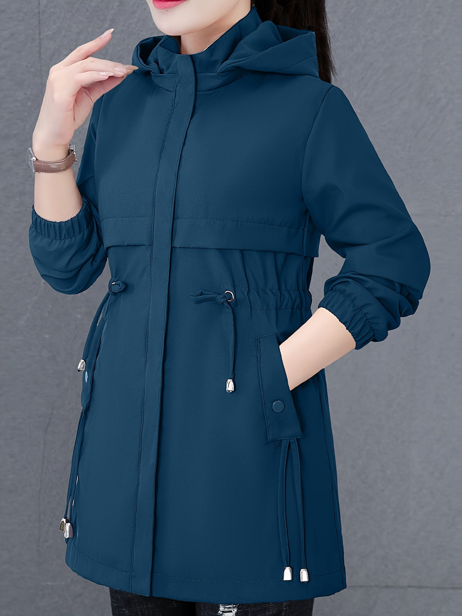 Newest Women'S Top Jacket Coat, Mid-Length Jacket, with Hood, Soft And Comfortable Fabric, 100 Fiber Material, Versatile Casual Style, Suitable for Spring, Autumn And Winter, with Drawstring Waist - Peacock Blue