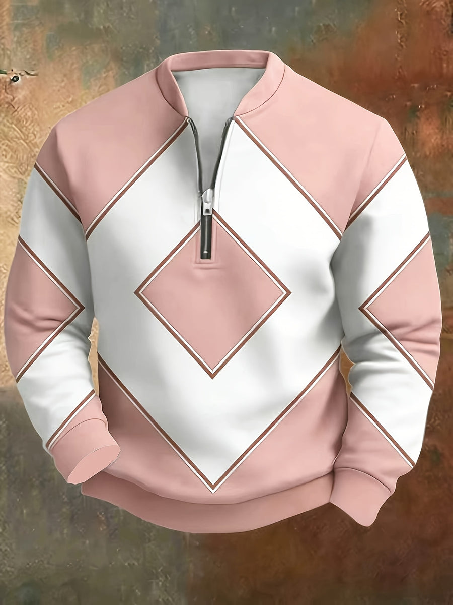 [Print Design - Not Textured] Men'S Long Sleeve Shirt Spring Autumn Men'S Stand Collar Half-Zip Shirt Stand Collar Polo Sweatshirt Fashion Print Sweatshirt Lightweight Casual All-Match Style - Mixed Color 4
