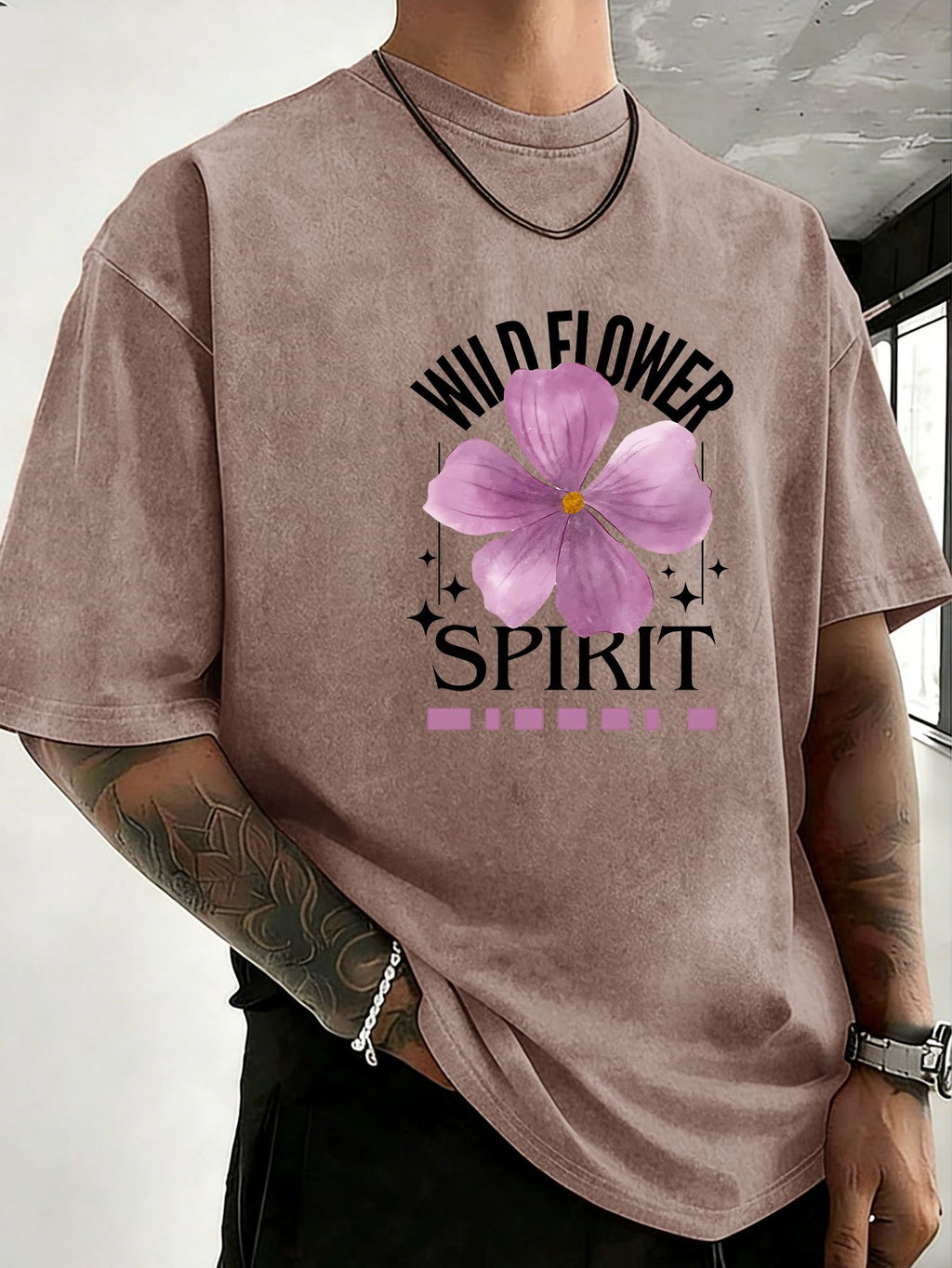 Mid-Summer Vacation Style Unisex T-Shirt, Pure Washed Distressed, Double-Sided Print, Breathable And Sweat-Absorbent, Loose Fit Outdoor Hiking Sports Trendy Casual Short Sleeve, Sweat-Resistant - Brown