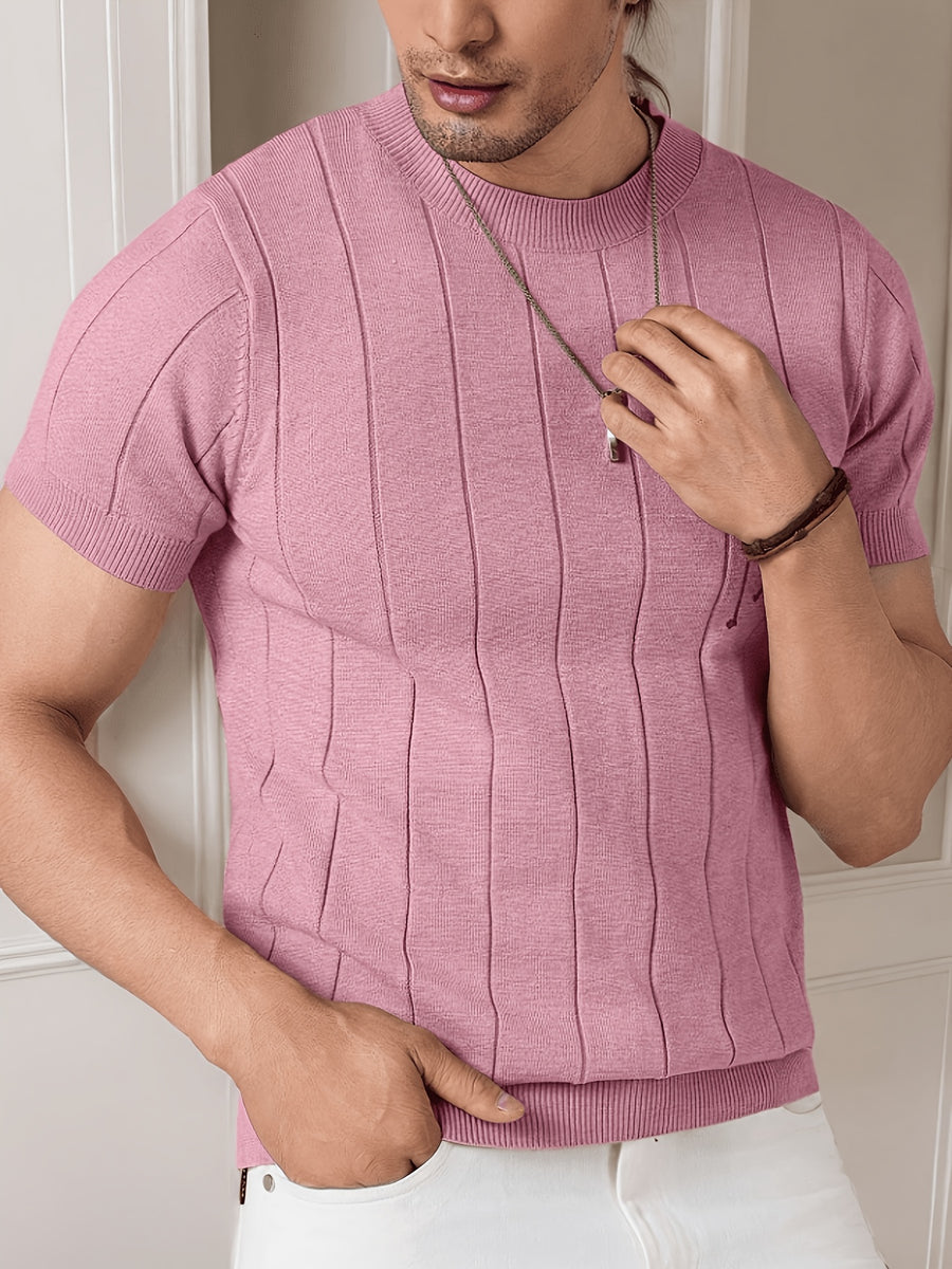 Men's Solid Rib-knit Top - Pink Color