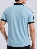 Men'S Casual Sports Solid Polo Shirt with Short Sleeves - Light Blue