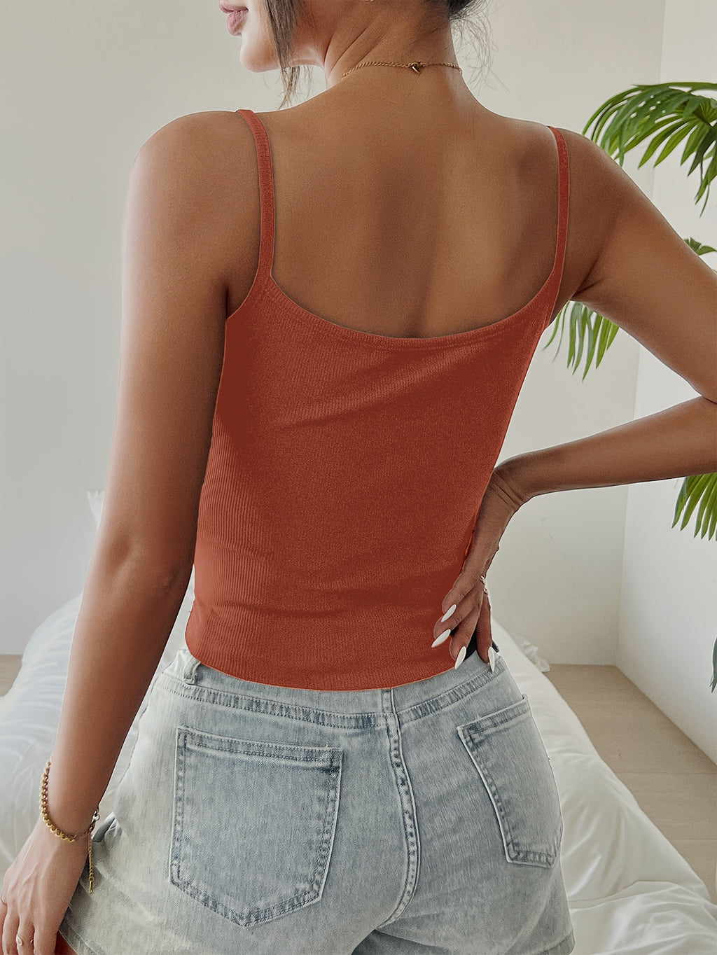 Fashion Design Simplicity, Pure Desire, Sexy Design Strap Tank Top - Red-brown