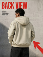 Men'S Full-Zip Hooded Jacket, Non-Removable Hood with Plaid Lining, Drawstring Hood Design, Large Kangaroo Pockets, Ribbed Cuffs And Hem, Loose Fit, Urban Street Casual Cargo Jacket - Apricot