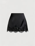 Vintage Satin Casual Chic Skirt for Women - Black