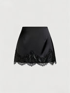 Vintage Satin Casual Chic Skirt for Women - Black