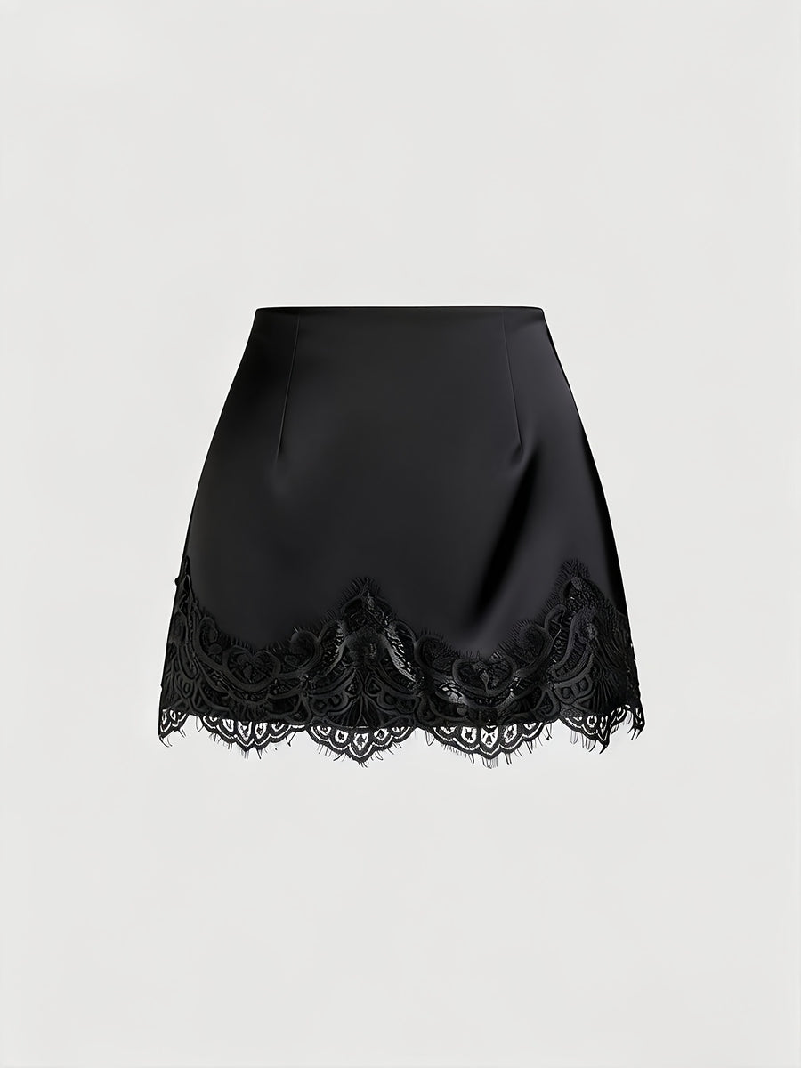 Vintage Satin Casual Chic Skirt for Women - Black