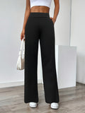 In-Stock Versatile Solid Color Stretch Straight-Leg Trousers - Black