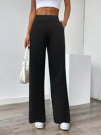 In-Stock Versatile Solid Color Stretch Straight-Leg Trousers - Black