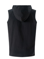Men'S Solid Color Sleeveless Fashion Sports Hooded Top - Black