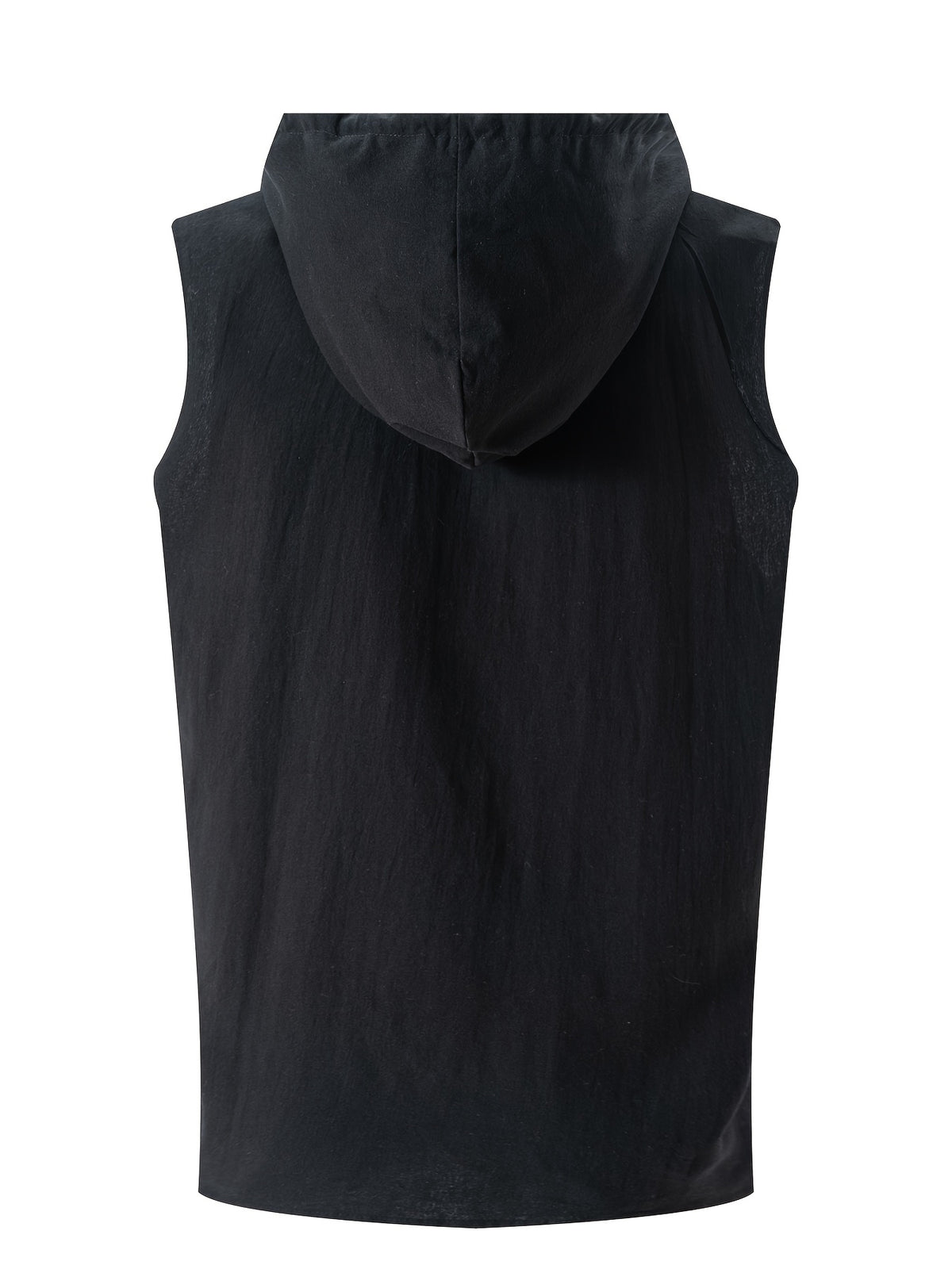 Men'S Solid Color Sleeveless Fashion Sports Hooded Top - Black