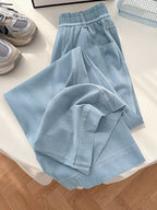Women'S Tencel Denim Jeans, Spring/Summer Style, Thin Korean Style, High Waist, Slim Fit, Straight Leg, Wide Leg, Ice Flowy Casual Pants - Light Blue