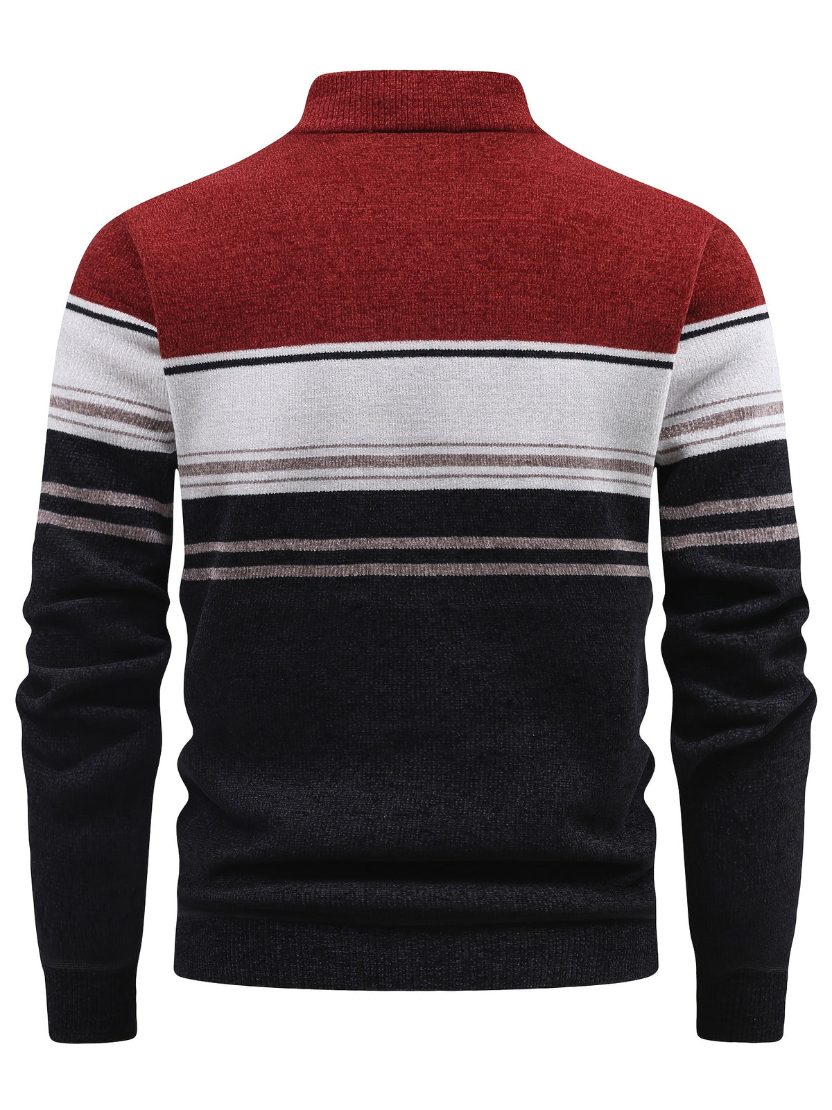 Autumn And Winter Men'S Half-Zip Stand-Up Collar Sweater, Fleece-Lined And Thickened, Letter Pattern, Contrasting Color Stripes, Business Casual Knit Pullover Shirt, Men'S Warm Top, Suitable for Daily Commuting And Outdoor Activities - Deep Red