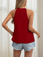 Women's Elegant Sleeveless Tops - Formal & Everyday Chic Blouse, Non-Stretchy Structured Blouse for Parties, Office, Casual Outfits - Spring/Fall/Summer Women's Clothing, Summer Fashion, Offshoulder Design, Breathable Material, Fashion Top, Office Ladies - Red