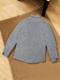 4pcsMen's Textured Knit Jacket, Vertical Striped Button- Collar Long Sleeve Casual Coat, Suitable for Daily Outdoor Wear - Light Grey