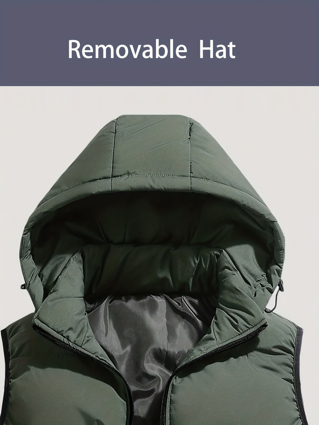 Men'S Autumn Winter Solid Color Vest, Outdoor Casual Fashion Thickened Waistcoat, Quilted Casual Warm Jacket with Removable Hood, Zippered Pockets, Men'S Cold Weather Jacket Top. Suitable for Multi-Scene Wear - fern green