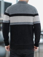 Men'S Autumn Winter Striped Contrasting Stand Up Collar, Thick Knit with Velvet, Zipper Jacket, Suitable for Autumn Winter Outdoor (Selected from Temujin) - Light Grey