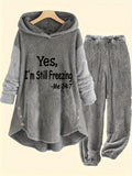 Targeted Development, Fashion Women'S Casual Fall/Winter Hooded Long Sleeve Printed Button-Up Trousers Set - Dark Gray