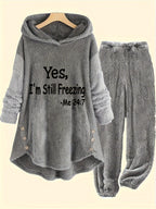 Targeted Development, Fashion Women'S Casual Fall/Winter Hooded Long Sleeve Printed Button-Up Trousers Set - Dark Gray