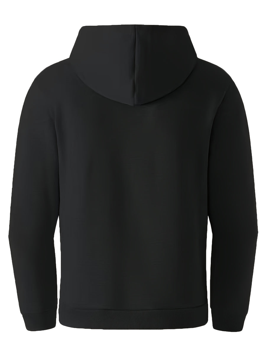 Men's Fashion Trendy Casual Solid Color Hooded Sweatshirt - Black