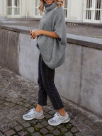 WY0813037 New Autumn Winter European and American Fashion Solid Color High Neck Comfortable Shawl Cape Sweater for Women 2025 - Grey