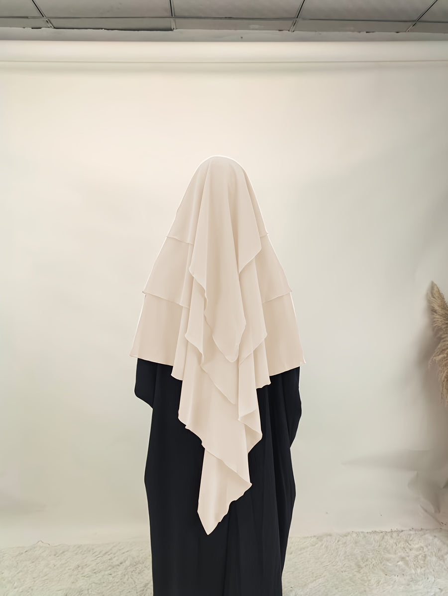 1pc Fashionable, Elegant and Casual Three-layer Chiffon Fabric Solid Color Suitable for Daily Wear, Loose and Comfortable Women's Abaya Headscarf, Women Wedding Robe Aid Femme Abayas for Women Muslim Jilbab Femme Khimar - Apricot