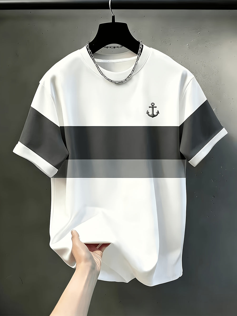 Men's Casual Crew Neck T-Shirt, Color Block Patchwork Pattern Design, Draped and Stylish Top, All-Season Wear, Breathable Regular Fit for Daily and Formal Outfits - Crew Neck Casual Top, Comfortable to Wear, Gift for Teens and Adults - Mixed colors