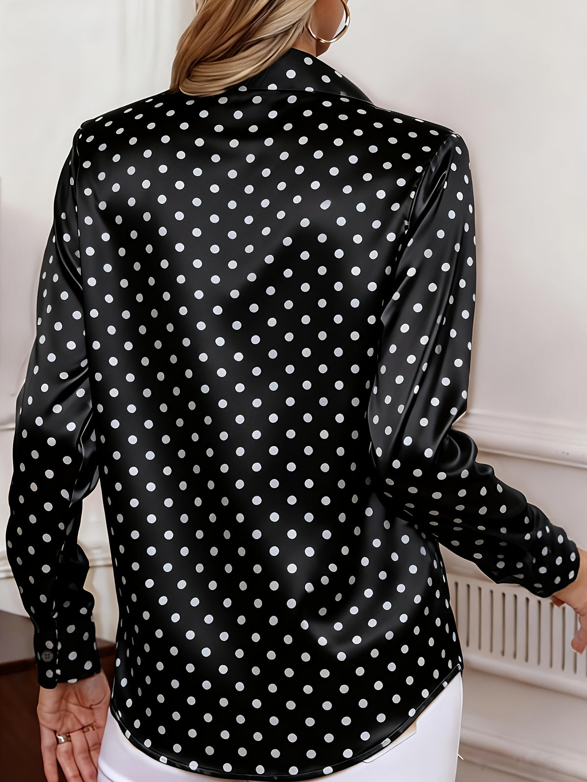 Ladies' Spring/Autumn Elegant Versatile Polka Dot Blouse - Black